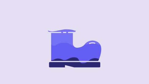 Blue Waterproof Rubber Boot Icon Isolated Purple Background Gumboots Rainy — Vídeos de Stock