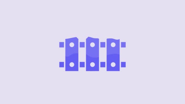 Blue Garden Fence Wooden Icon Isolated Purple Background Video Motion — Stock Video