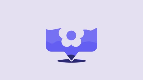 Niebieski Lokalizacja Ikoną Kwiatu Izolowane Fioletowym Tle Animacja Graficzna Ruchu — Wideo stockowe