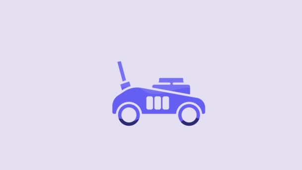 Blue Lawn Mower Icon Isolated Purple Background Lawn Mower Cutting — Stock video