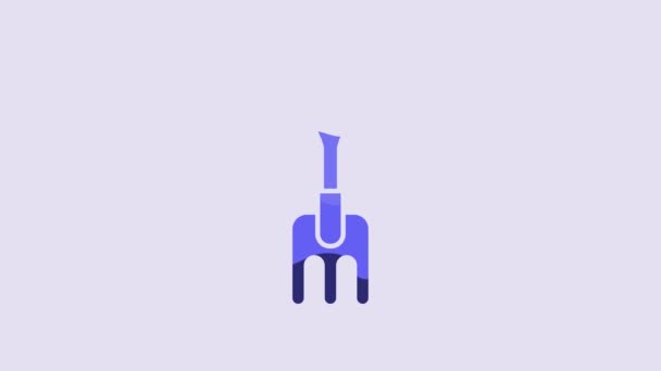 Blue Garden Rake Icon Isolated Purple Background Tool Horticulture Agriculture — Video Stock