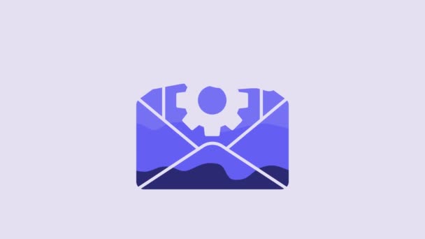 Blue Envelope Setting Icon Isolated Purple Background Video Motion Graphic — Vídeos de Stock
