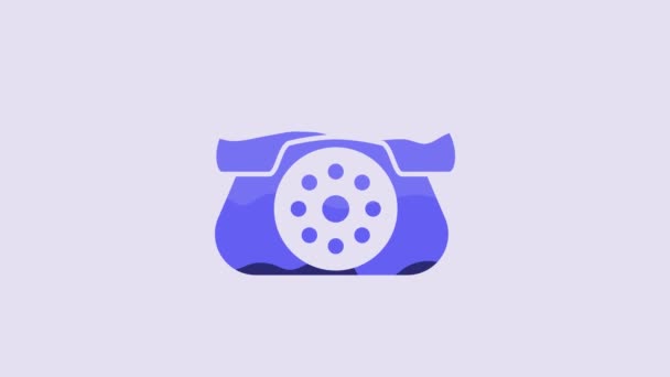 Blue Telephone Icon Isolated Purple Background Landline Phone Video Motion — Wideo stockowe