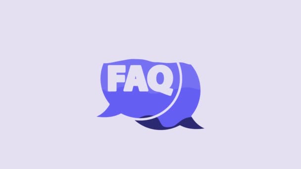 テキスト付きブルースピーチバブル紫色の背景に隔離されたFaq情報アイコン テキストFaq付きの円ボタン 4Kビデオモーショングラフィックアニメーション — ストック動画
