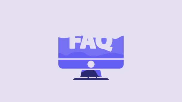 Blue Computer Monitor Faq Icon Isolated Purple Background Adjusting Service — Vídeo de Stock