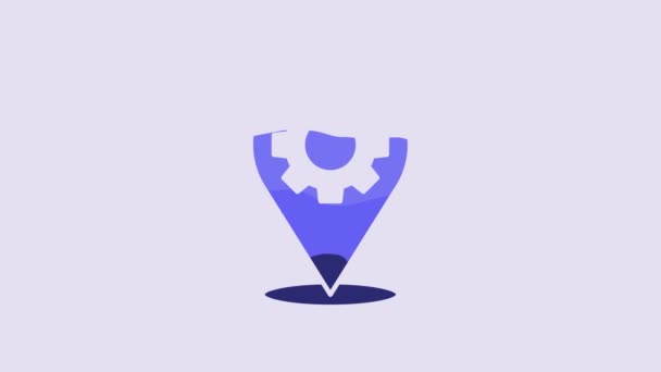 Blue Location Gear Icon Isolated Purple Background Video Motion Graphic — Video Stock