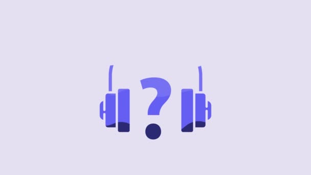 Blue Headphones Icon Isolated Purple Background Support Customer Service Hotline — Vídeo de stock