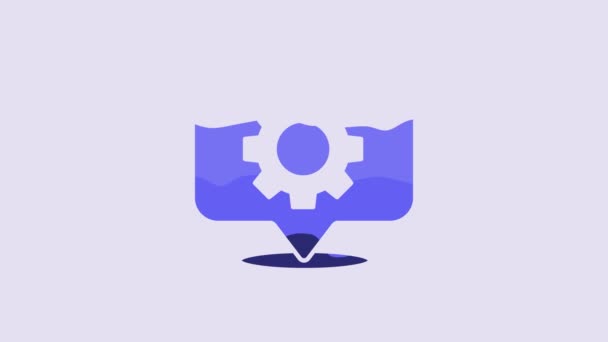 Blue Location Gear Icon Isolated Purple Background Video Motion Graphic — Video Stock
