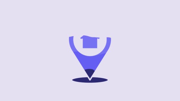 Ukazatel Modré Mapy Ikonou Domu Izolovanou Fialovém Pozadí Značkový Symbol — Stock video