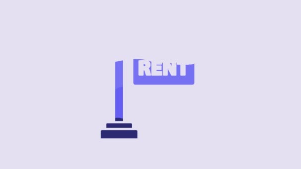 Blue Hanging Sign Text Rent Icon Isolated Purple Background Signboard — Vídeos de Stock