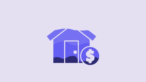 Maison Bleue Avec Icône Symbole Dollar Isolé Sur Fond Violet — Video