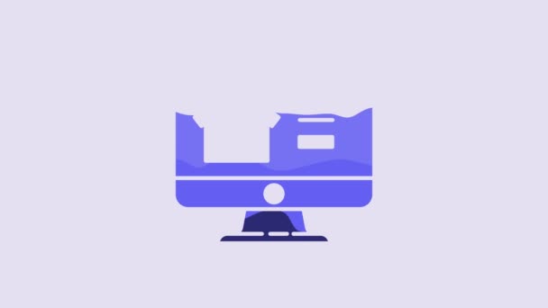 Blue Online Real Estate House Monitor Icon Isolated Purple Background — Stockvideo