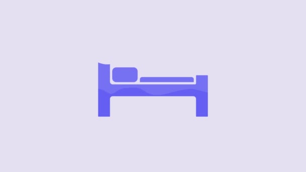 Blue Bed Icon Isolated Purple Background Video Motion Graphic Animation — Stockvideo