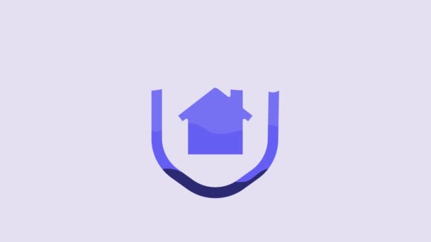 Blue House Protection Icon Isolated Purple Background Home Shield Protection — 图库视频影像