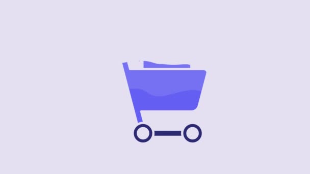 Blue Shopping Cart House Icon Изолированный Фиолетовом Фоне Купить Дом — стоковое видео