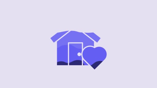Blue House Heart Shape Icon Isolated Purple Background Love Home — 图库视频影像