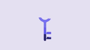 Blue House key icon isolated on purple background. 4K Video motion graphic animation.