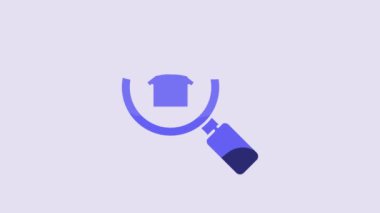 Blue Search house icon isolated on purple background. Real estate symbol of a house under magnifying glass. 4K Video motion graphic animation.