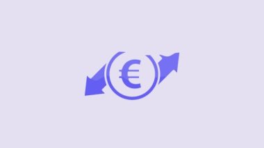 Blue Financial growth and euro coin icon isolated on purple background. Increasing revenue. 4K Video motion graphic animation.