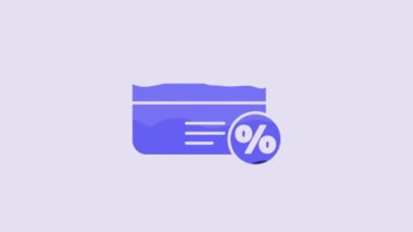 Blue Discount card with percent icon isolated on purple background. Loyalty points card. 4K Video motion graphic animation.