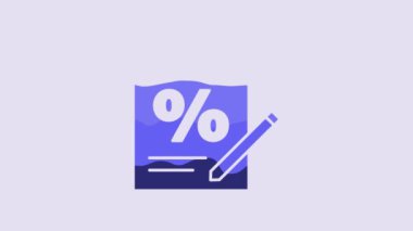 Blue Finance document icon isolated on purple background. Paper bank document for invoice or bill concept. 4K Video motion graphic animation.