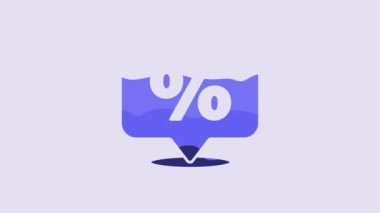 Blue Discount percent tag icon isolated on purple background. Shopping tag sign. Special offer sign. Discount coupons symbol. 4K Video motion graphic animation.