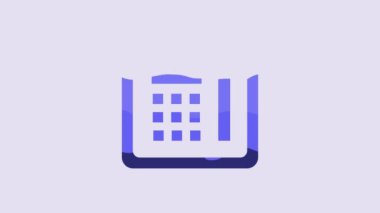 Blue Safe icon isolated on purple background. The door safe a bank vault with a combination lock. Reliable Data Protection. 4K Video motion graphic animation.