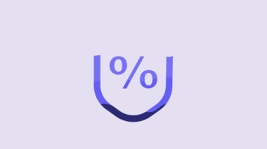 Blue Loan percent icon isolated on purple background. Protection shield sign. Credit percentage symbol. 4K Video motion graphic animation.