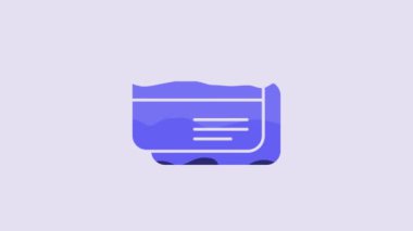 Blue Credit card icon isolated on purple background. Online payment. Cash withdrawal. Financial operations. Shopping sign. 4K Video motion graphic animation.