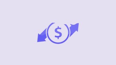 Blue Financial growth and dollar coin icon isolated on purple background. Increasing revenue. 4K Video motion graphic animation.