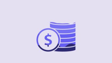 Blue Coin money with dollar symbol icon isolated on purple background. Banking currency sign. Cash symbol. 4K Video motion graphic animation.