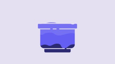 Blue Cooking pot icon isolated on purple background. Boil or stew food symbol. 4K Video motion graphic animation.