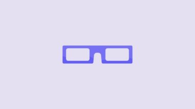 Blue Cinema glasses icon isolated on purple background. 4K Video motion graphic animation.