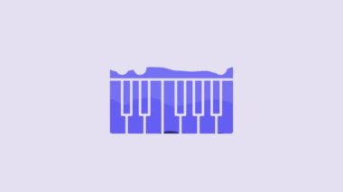 Blue Music synthesizer icon isolated on purple background. Electronic piano. 4K Video motion graphic animation.