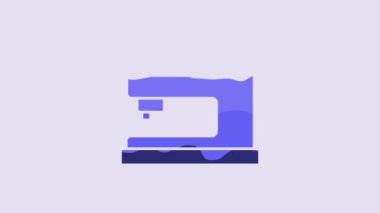 Blue Sewing machine icon isolated on purple background. 4K Video motion graphic animation.