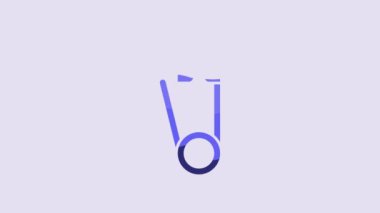 Blue Classic closed steel safety pin icon isolated on purple background. 4K Video motion graphic animation.