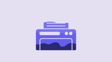 Blue Printer icon isolated on purple background. 4K Video motion graphic animation.