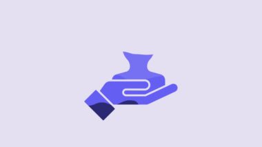 Blue Hand for search a people icon isolated on purple background. Recruitment or selection concept. Search for employees and job. 4K Video motion graphic animation.
