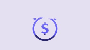 Blue Time is money icon isolated on purple background. Money is time. Effective time management. Convert time to money. Stopwatch. 4K Video motion graphic animation.