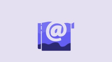 Blue Address book icon isolated on purple background. Notebook, address, contact, directory, phone, telephone book icon. 4K Video motion graphic animation.