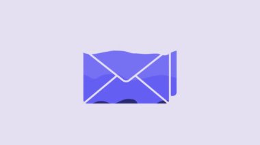 Blue Envelope icon isolated on purple background. Email message letter symbol. 4K Video motion graphic animation.