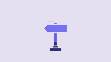 Blue Road traffic sign. Signpost icon isolated on purple background. Pointer symbol. Isolated street information sign. Direction sign. 4K Video motion graphic animation.