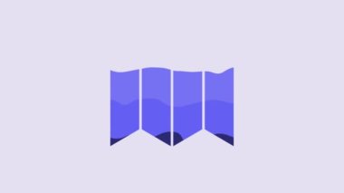 Blue Folded map icon isolated on purple background. 4K Video motion graphic animation.