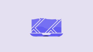 Blue Infographic of city map navigation icon isolated on purple background. Laptop App Interface concept design. Geolocation concept. 4K Video motion graphic animation.