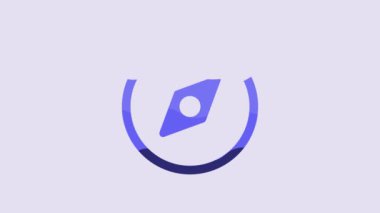 Blue Compass icon isolated on purple background. Windrose navigation symbol. Wind rose sign. 4K Video motion graphic animation.