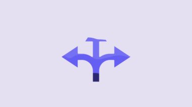 Blue Road traffic sign. Signpost icon isolated on purple background. Pointer symbol. Isolated street information sign. Direction sign. 4K Video motion graphic animation.