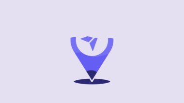 Blue Map pin icon isolated on purple background. Navigation, pointer, location, map, gps, direction, place, compass, search concept. 4K Video motion graphic animation.