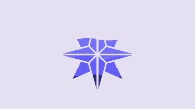 Blue Wind rose icon isolated on purple background. Compass icon for travel. Navigation design. 4K Video motion graphic animation.