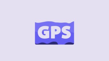 Blue Gps device with map icon isolated on purple background. 4K Video motion graphic animation.