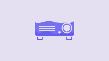Blue Presentation, movie, film, media projector icon isolated on purple background. 4K Video motion graphic animation.